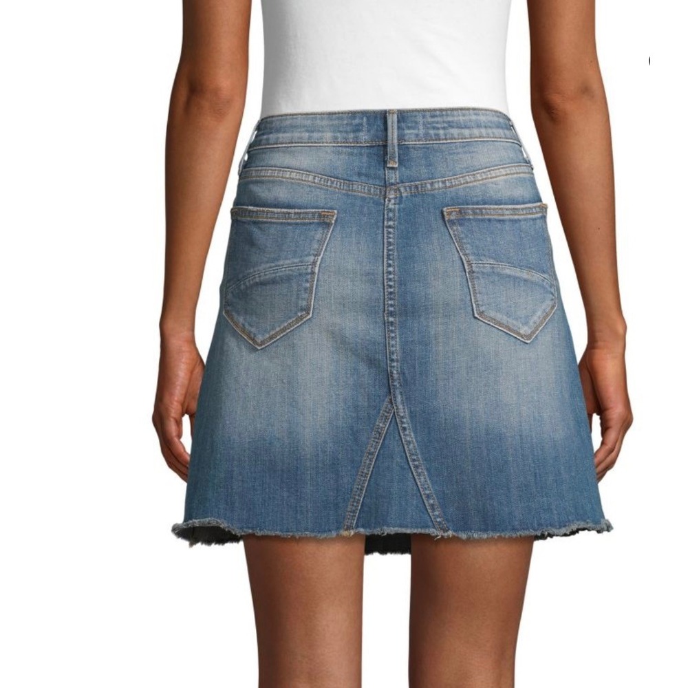 DRIFTWOOD Light Blue Denim Mini Skirt with Pink Floral Embroidery - Picture 2 of 6